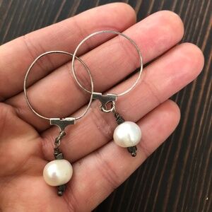 Baroque Pearl Wire Dangle Earrings O Ring